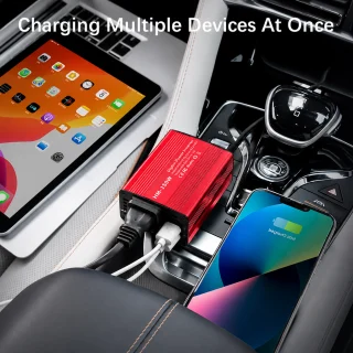 Automobilinis įtampos keitiklis 12V į 220V, 150 W maitinimo keitiklis iš DC į AC, su 1 AC lizdu ir dvigubu USB įkrovikliu, automobilinis inverteris, automobilio maitinimo keitiklis 4