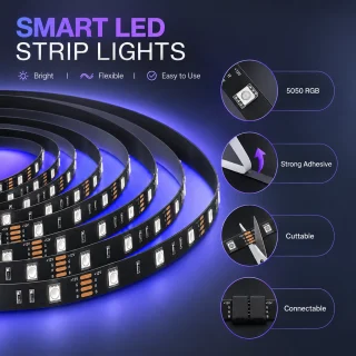 LED RGB juosta 5 m su „Bluetooth“ valdymu, LED šviesos juostelė, LED RGB apšvietimo juosta 6