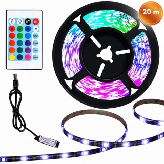 LED juostų rinkinys 20 m, RGB šviesos diodų juosta su nuotolinio valdymo pultu, LED šviesos juosta, RGB apšvietimo juosta 1