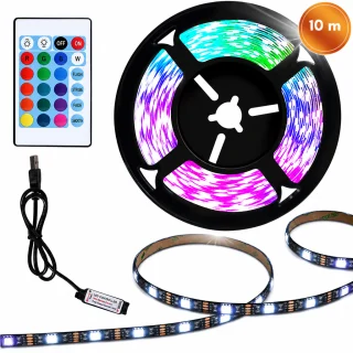 RGB LED juosta 10 m su USB maitinimu ir nuotolinio valdymo pulteliu, LED šviesos juosta, LED apšvietimo juosta 1