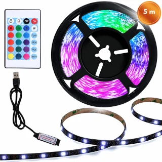 LED juostelė 5 m RGB, maitinama per USB, su nuotolinio valdymo pulteliu, LED šviesos juosta, RGB apšvietimo juosta 1