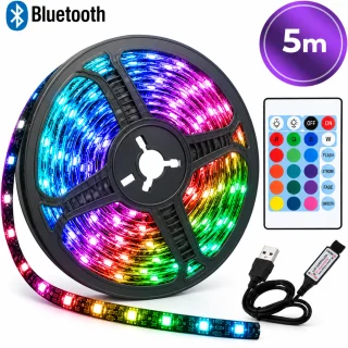 LED RGB juosta 5 m su „Bluetooth“ valdymu, LED šviesos juostelė, LED RGB apšvietimo juosta