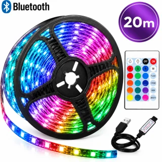 RGB LED juosta 20 m su „Bluetooth“ valdymu, daugiaspalvė LED šviesos juosta, spalvota LED apšvietimo juostelė 1